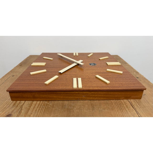 Vintage Brown Wooden Wall Clock from Pragotron, 1980s For Sale - Image 14 of 16