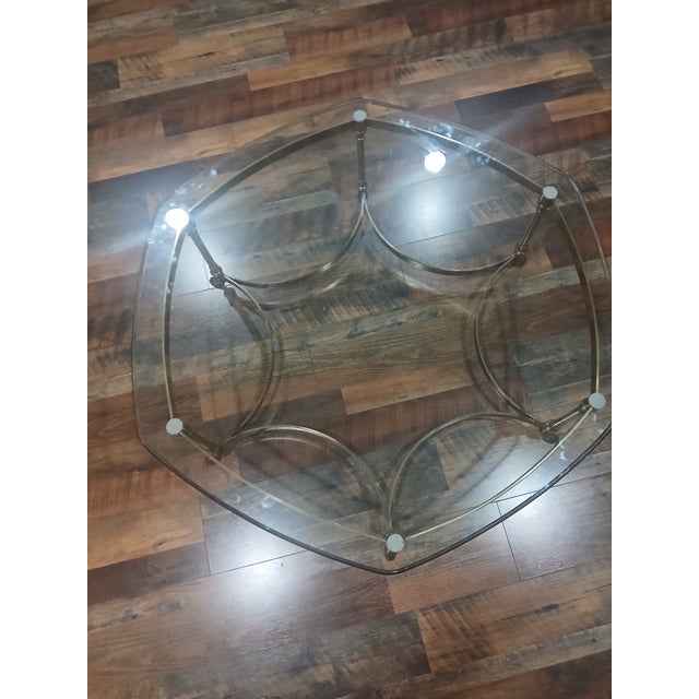 Vintage Horsehoof Hexagonal Brass Glass Coffee Table, in Manner of LaBarge For Sale - Image 6 of 8