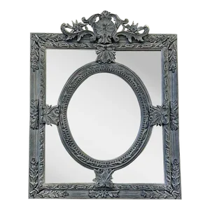 Baroque Style Gray Wall Mirror With Gold Details