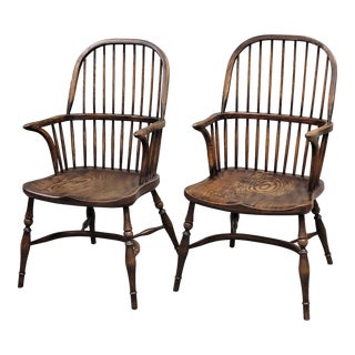 Vintage English Elm and Oak Windsor Chairs - a Pair For Sale