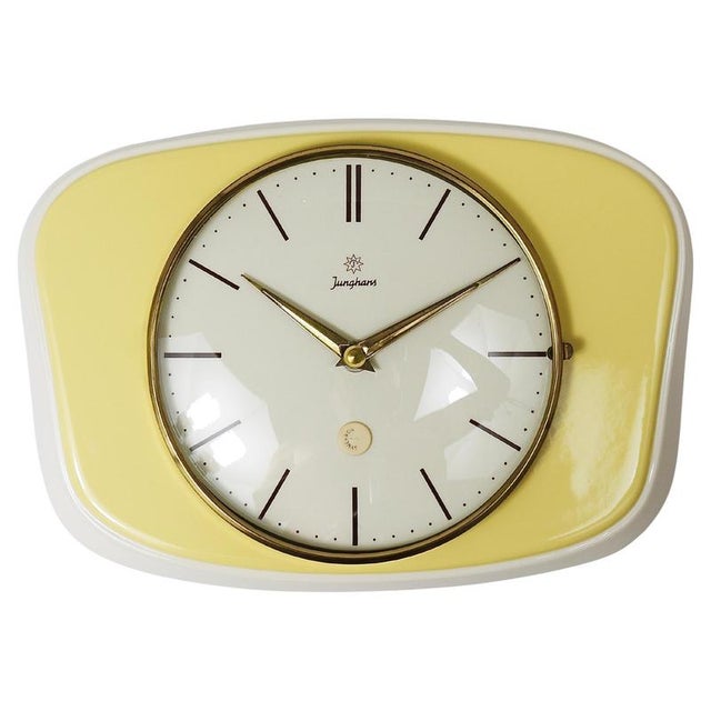 Pastel Yellow Midcentury Wall Clock in the style of Max Bill from Junghans, Germany, 1950s For Sale - Image 12 of 12