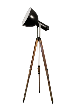 Vintage Industrial Black Enamel Spotlight on Wooden Tripod