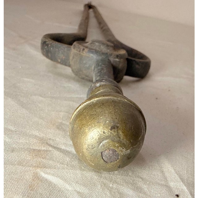 Antique 18th Century Wrought Iron Turned Brass English Fireplace Tongs Tool 26 For Sale In New York - Image 6 of 9