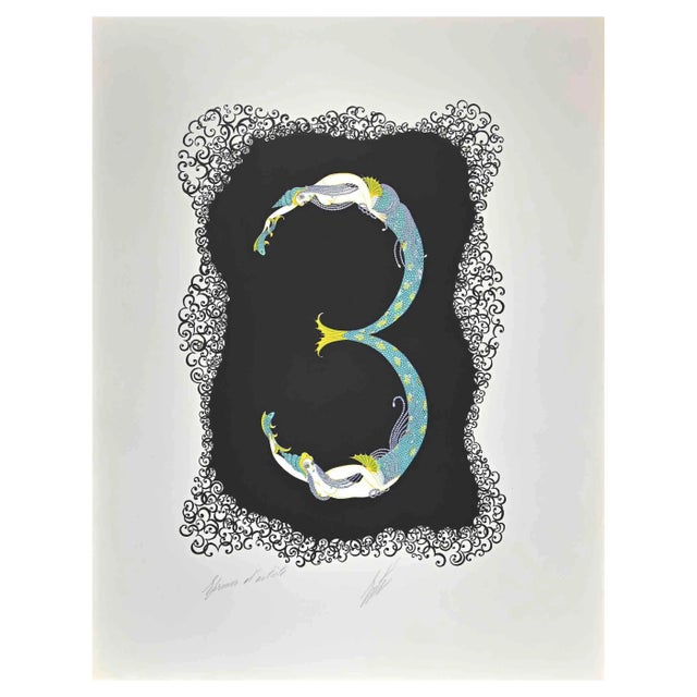 Erté, Le 3, Lithograph, 1968 For Sale