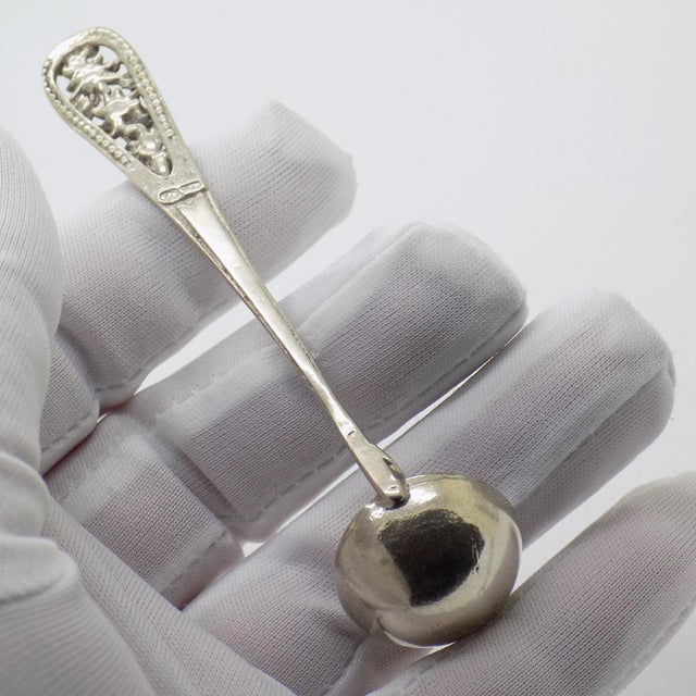 Vintage Italian Handmade Silver Mini Olive Ladle with Flower Handling, 1980s For Sale - Image 6 of 11