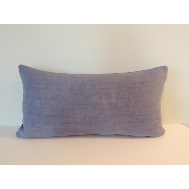 Vintage African Long Bolster Decorative Pillow 13 X 25 Framed with Heaving woven Blue linen, same as backing. Feather/Down...