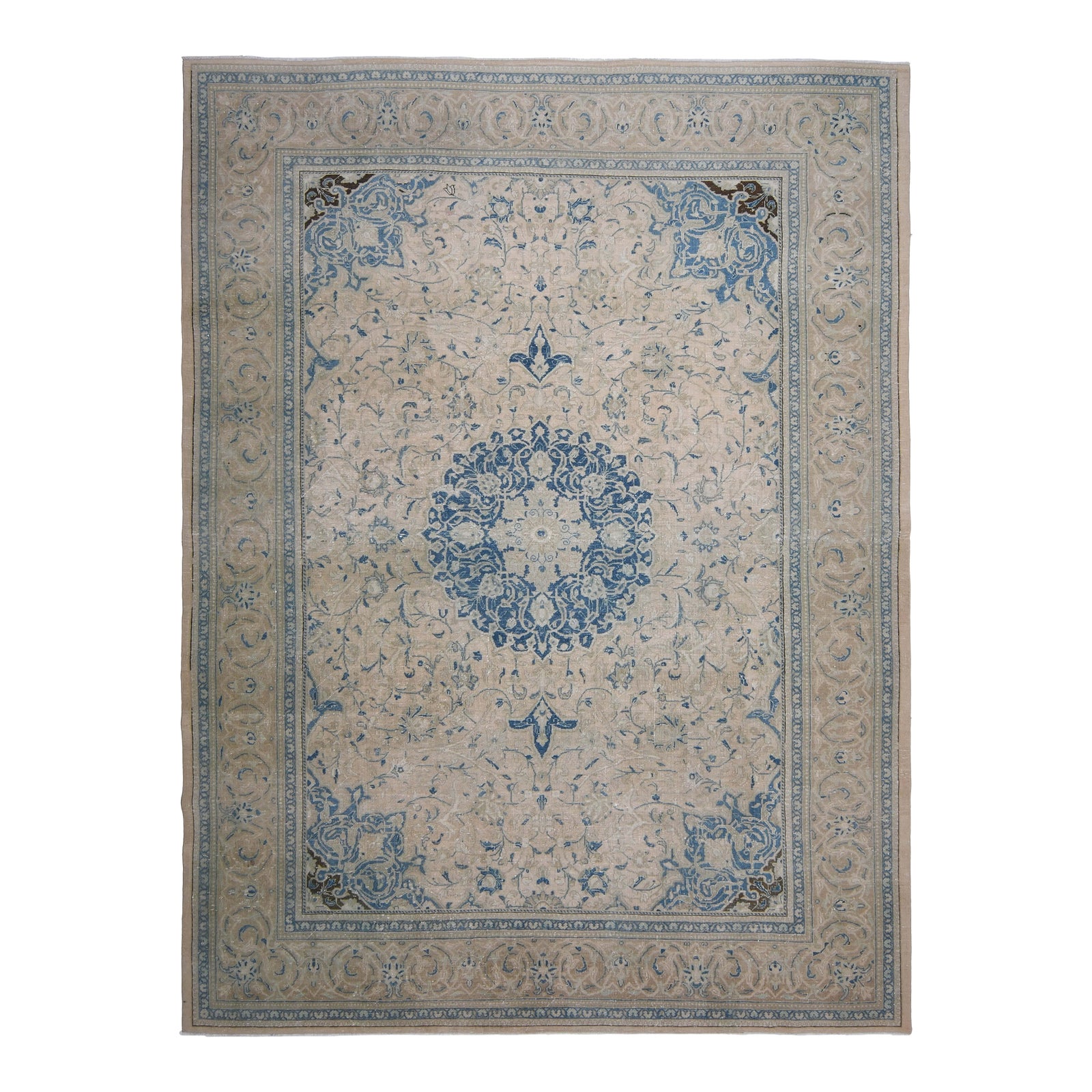 1970s Vintage Persian Handknotted Wool Blue Oversize Area Rug | Chairish
