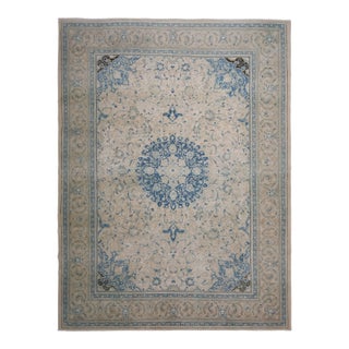 1970s Vintage Persian Handknotted Wool Blue Oversize Area Rug For Sale