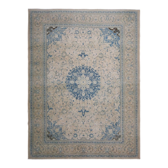 1970s Vintage Persian Handknotted Wool Blue Oversize Area Rug For Sale