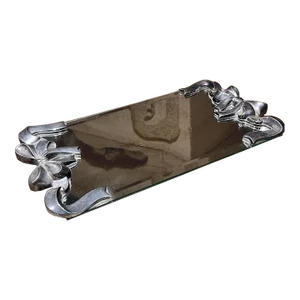 1960s Godinger Silver Plated Mirror Vanity Tray Victorian Ribbon