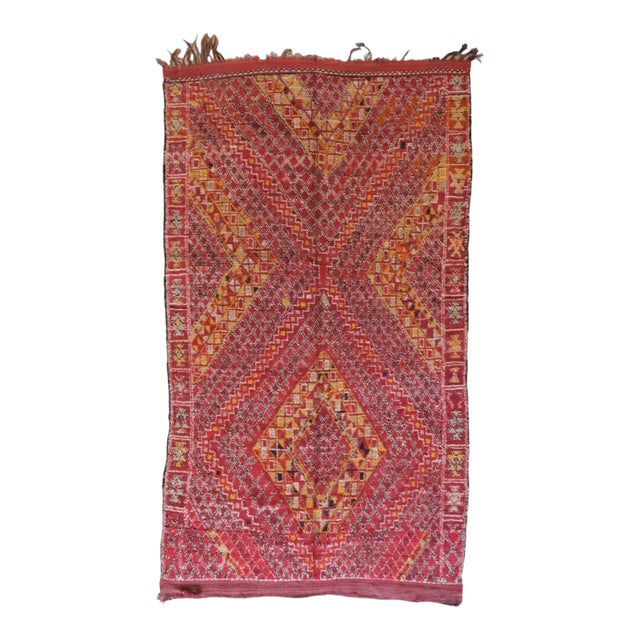 Red Collectible Moroccan Wool Rug - 11.3 X 6.1 Ft For Sale
