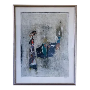 1950s Mid-Century Johnny Friedlaender Abstract Expressionist Fine Art Print "Composition in Red and Green" Signed and Numbered, Framed