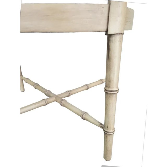 Vintage Distressed Tan Faux Bamboo Cane Seat Regency Arm Side Chair For Sale In West Palm - Image 6 of 7