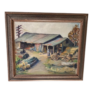 Realist Oil Painting on Canvas by Pansy Blase Impressionistic Landscape C.1931 For Sale