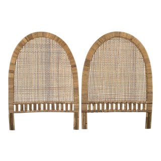 1970s Boho Chic Woven Buri Rattan Twin Headboards - a Pair For Sale