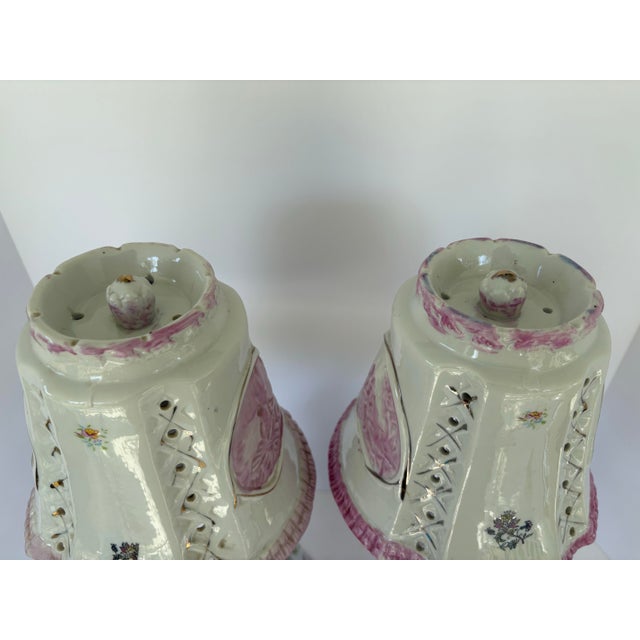 White Vintage Rococo Revival Porcelain Figurine Table Lamps – Romantic Couple, Pair For Sale - Image 8 of 10