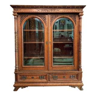 Antique 19th Century Renaissance Revival Oak Bookcase/Cabinet For Sale