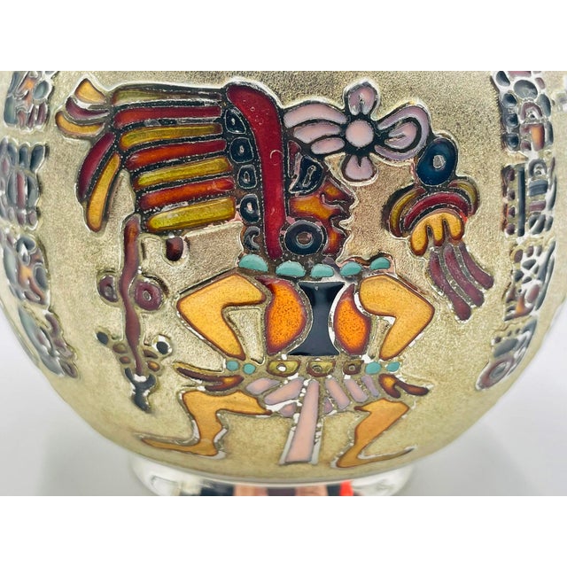 1960s Miguel Pineda Silver-Plated Enamel Bowl With Mayan Motifs, Taxco Mexico For Sale In Los Angeles - Image 6 of 16