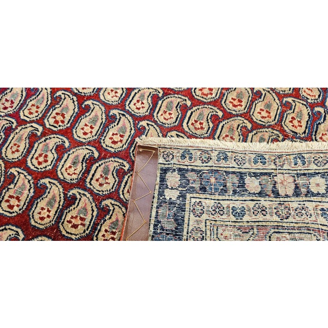 Persian Vintage Malayer Area Rug, Hand-Knotted Wool, Allover Paisley Pattern, Red & Navy, 3x3 For Sale - Image 3 of 14