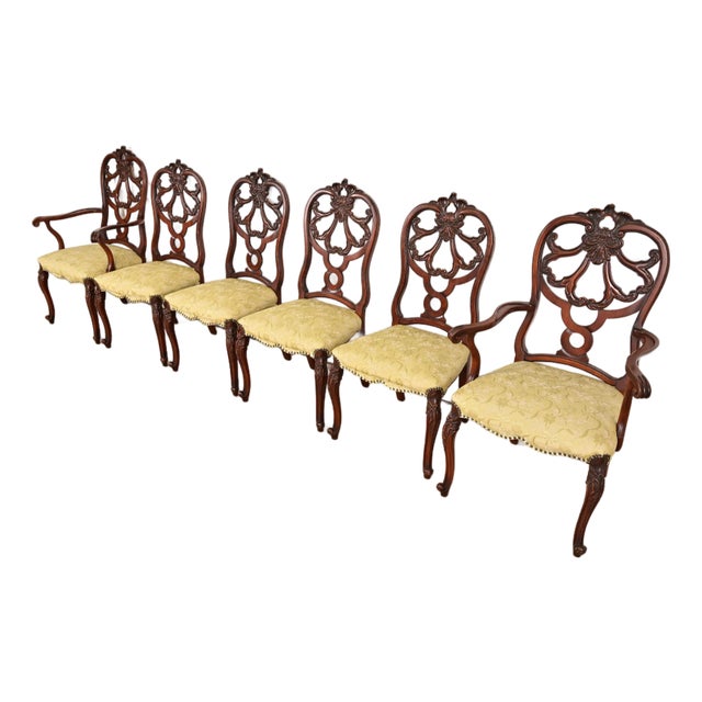 Romweber Antique French Provincial Louis XV Carved Walnut Dining Chairs, Set of Six For Sale