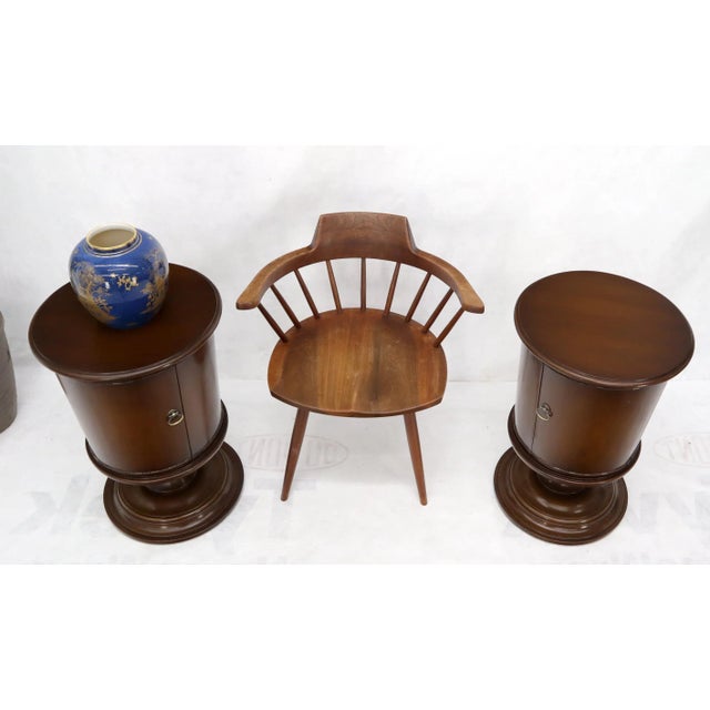 Wood Pair of Round Barrel Shape One Door Compartment End tables Night Stands For Sale - Image 7 of 13
