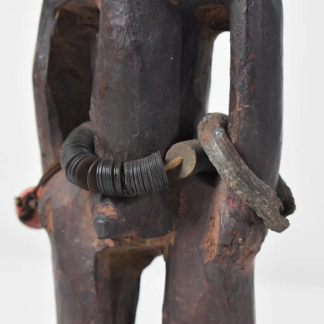 Early 20th Century Yoruba Ibeji Male Figure With Glass Bead Necklace Nigeria For Sale - Image 4 of 10