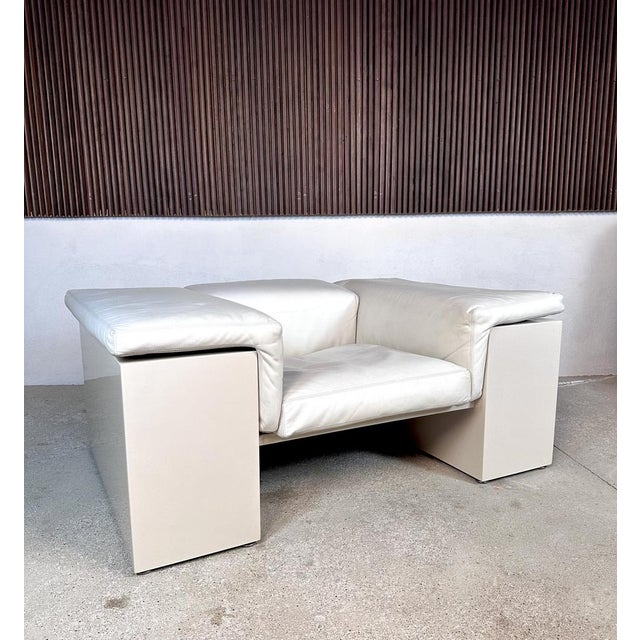 Ivory Early Edition Model Brigadier Cubist Leather Armchair by Cini Boeri for Gavina, Italy, 1972 For Sale - Image 8 of 18