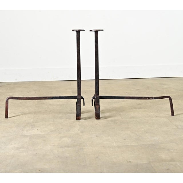 French Pair of 19th Century Hand-Forged Iron Andirons For Sale In Baton Rouge - Image 6 of 10
