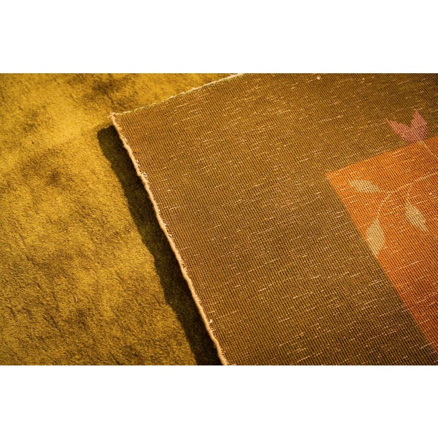 Textile 1920s Green Floral Minimalist Knotted Wool Antique Chinese Art Deco Carpet Rug For Sale - Image 7 of 11