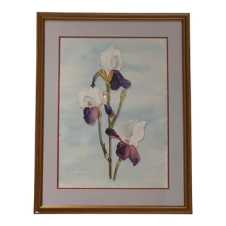 Framed 20th Century Dimensional 3d Paper-Cut Botanical Iris Watercolor Collage For Sale