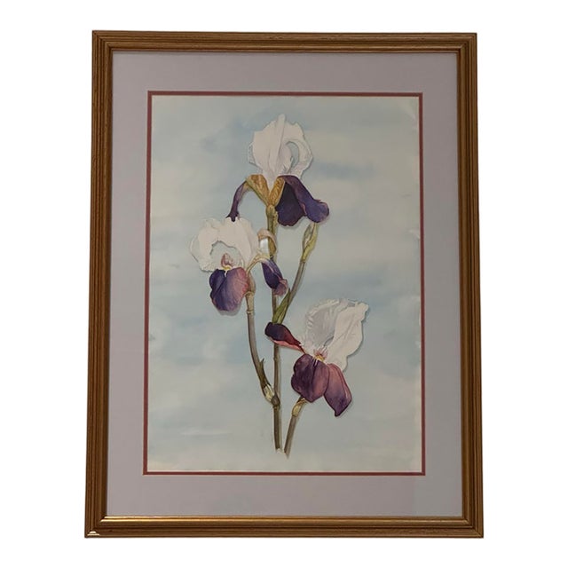 Framed 20th Century Dimensional 3d Paper-Cut Botanical Iris Watercolor Collage For Sale