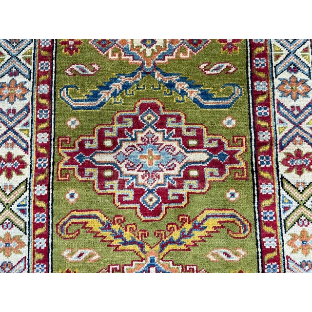 Olive Green, Red and Cream Kazak Wool Runner Rug, 2'11" X 9'9" For Sale - Image 9 of 18