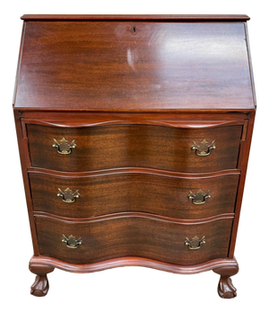 Vintage Chippendale Style Slant Front Fall Front Mahogany Secretary Desk