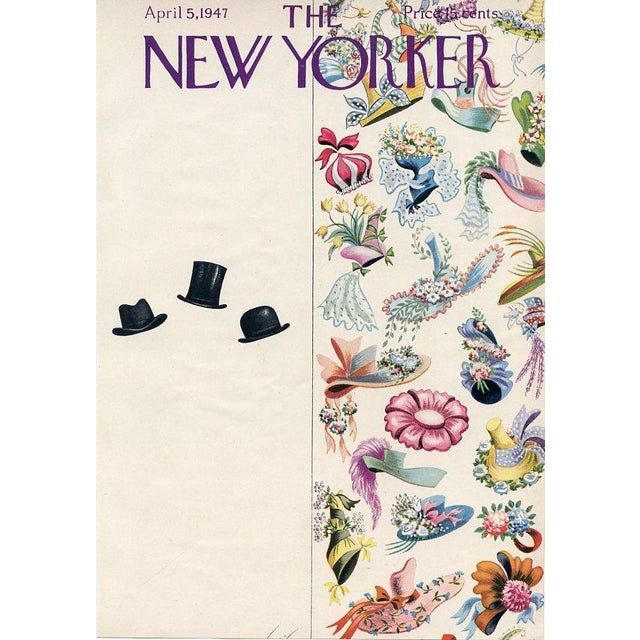 Original vintage New Yorker magazine cover dated April 5, 1947 featuring an Easter Parade theme. Based on an illustration...