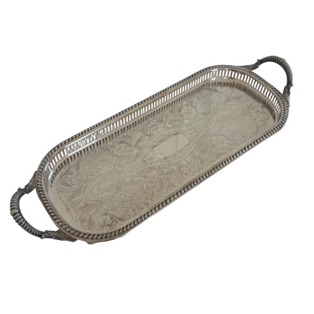 Metal Antique W & S Blackinton Large Silver Plated Footed Gallery Serving Drink Tray For Sale - Image 7 of 12