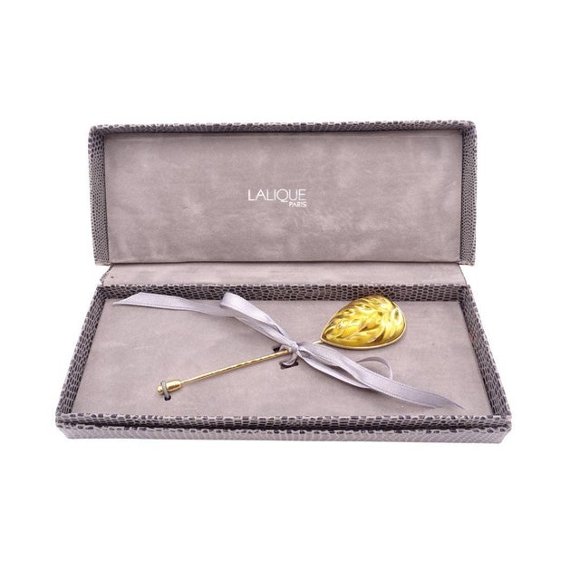 "Heliconia Leaf" Pin, Lalique France, Glass and Gold Plated, 1990s - France Type: Pin Brand: Lalique France Collection:...