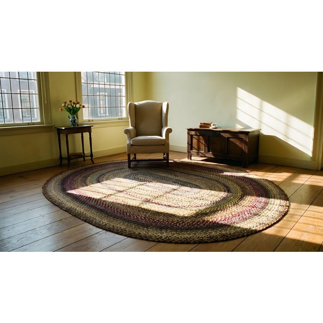 Durable Multicolor and Oval Geometric Design Vintage American Braided Rug For Sale - Image 10 of 12