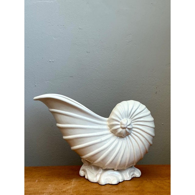 Vintage White Nautilus Form Ceramic Vase For Sale - Image 12 of 16