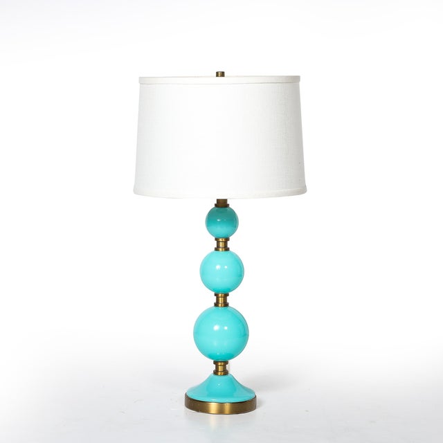 Mid-Century Modernist Hand-Blown Murano Glass Ball Table Lamp in Robins Egg Blue For Sale - Image 4 of 11