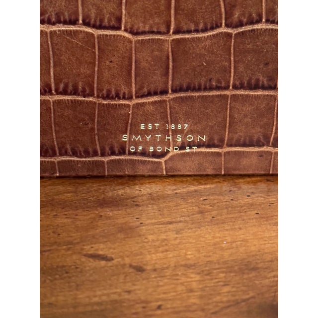 Animal Skin Vintage Smythson of Bond St. Luxury Embossed Brown Leather Stationary Desk Organizer For Sale - Image 7 of 9