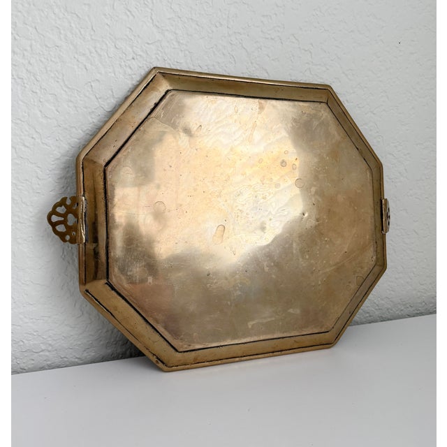 Metal Early 1900s Brass Tray With Ornate Handles For Sale - Image 7 of 8