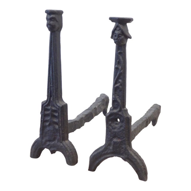 17th Century Primitive Iron Andirons - a Pair For Sale