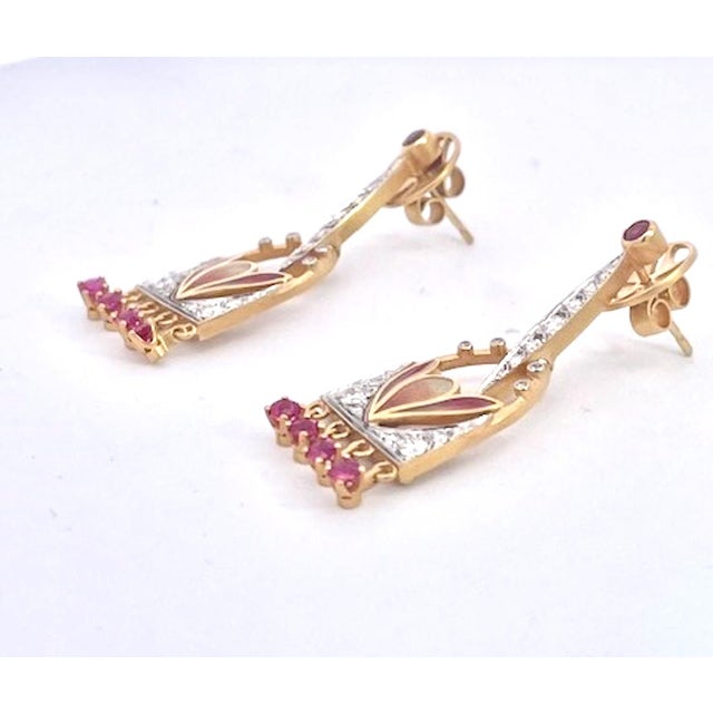 Masriera Diamond Ruby Enamel Chandelier Drop Earrings, A Pair For Sale - Image 10 of 12