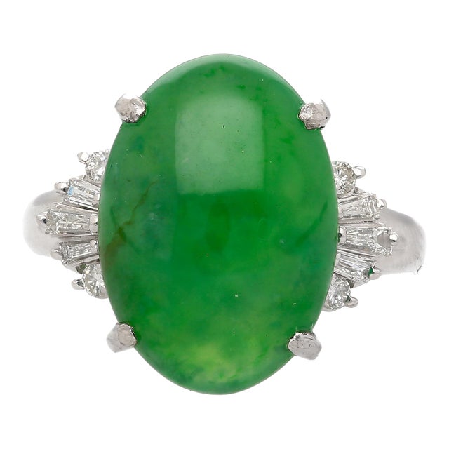 9 Carat Untreated Jadeite Jade Fei Cui and Diamond Platinum Hk Certified Ring Size 7 For Sale