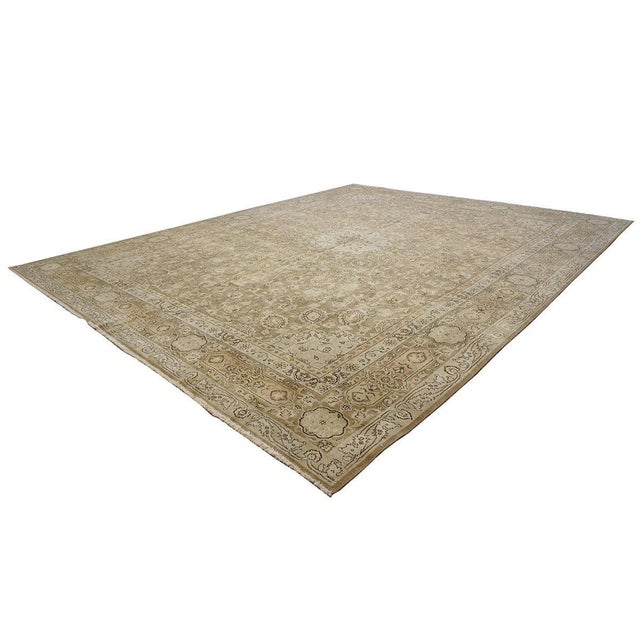 1930s Antique Persian Tabriz Wool 10x13 Ivory, Brown & Tan Handmade Area Rug #9902389 For Sale - Image 5 of 7
