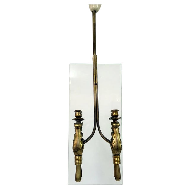 Italian Brass and Glass Chandelier, 1950s For Sale