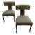 Kravet Athens Klismos Chairs With Chocolate Leather and Green Upholstery- Two Available For Sale