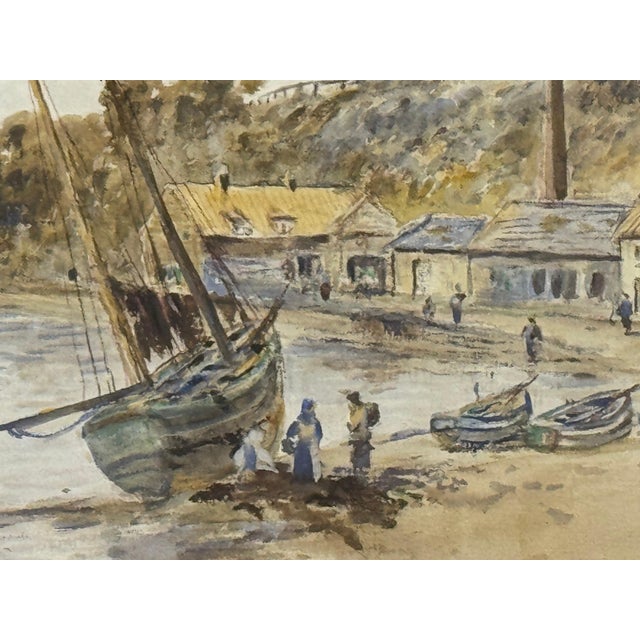 Wood Antique Victorian Watercolour of Whitby Harbour by 19th Century British Artist 1891 Circa For Sale - Image 7 of 18