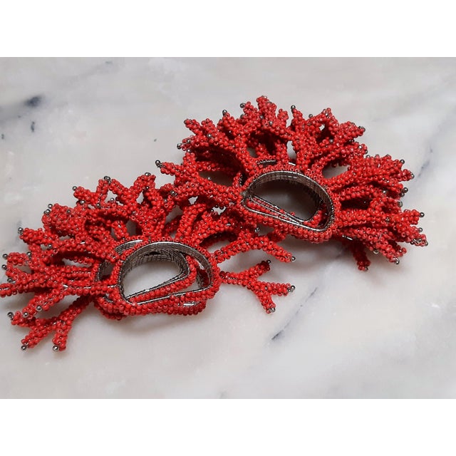 Early 21st Century Red Coral Beaded Napkin Rings For Sale - Image 5 of 13