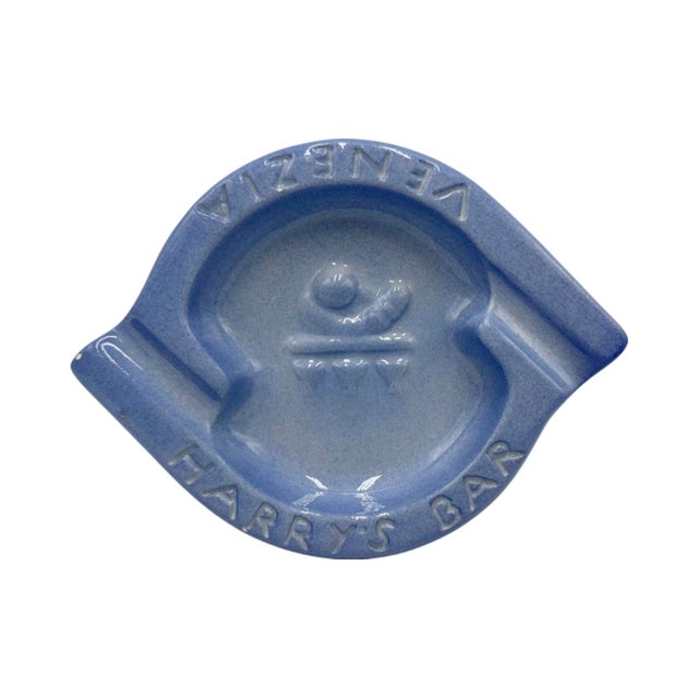 Vintage Harry's Bar Venezia Italy Ashtray Periwinkle Blue Ceramic Dish For Sale - Image 10 of 12